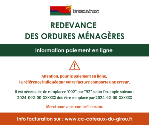 INFORMATION PAIEMENT DE LA REDEVANCE DES ORDURES MENAGERE Image 1
